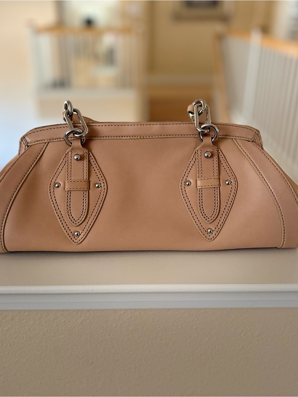Cole Haan Camel Color Leather Satchel with Silver Hardware - Picture 2 of 3